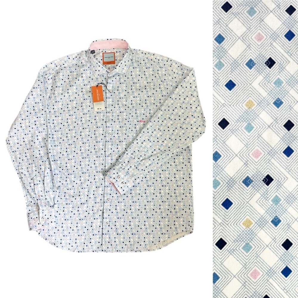 NWT Dario Beltran Spain Cotton Button Down Diamond Print Shirt Size 2X